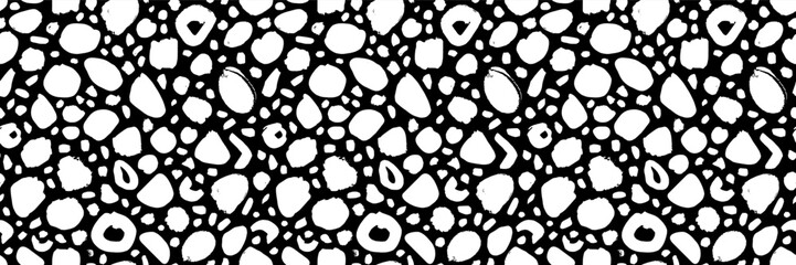 Vector brush stroke repeat surface pattern. Grungy abstract Scandinavian grungy hand-drawn terrazzo seamless pattern. Black and white artistic repeated print. Monochromatic surface design