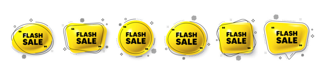Naklejka premium Flash Sale tag. Speech bubble 3d icons set. Special offer price sign. Advertising Discounts symbol. Flash sale chat talk message. Speech bubble banners with comma. Text balloons. Vector