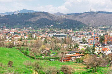 Fototapeta na wymiar Scenery of Bergamo city near mountains in Italy Lombardia. Valverde is a quarter in the city of Bergamo