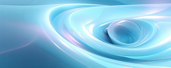 Cyan abstract background with spiral. Background of futuristic swirls in the style of holographic. Shiny, glossy 3D rendering. Hologram with copy space for photo text or product, blank empty copyspace