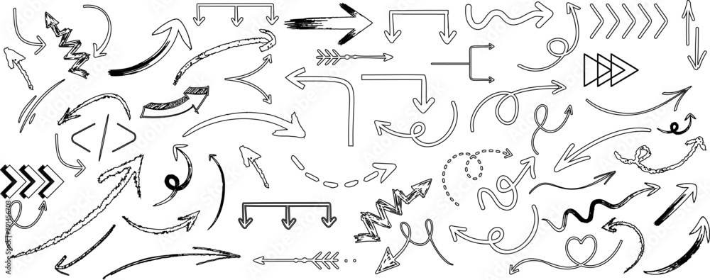 Wall mural hand drawn arrow and doodles vector elements isolated on white. perfect for web design, presentation