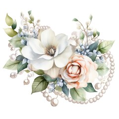 Fototapeta premium watercolor, a Grace Pearl Necklace around the flowers, Watercolor Wedding 