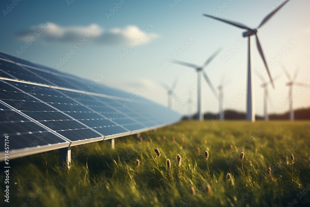 Wall mural wind turbines in the field. alternative energy source. 3d rendering