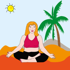 Paisaje del desierto con mujer haciendo yoga. - 791457123