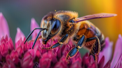 Fototapeta premium Honey bee on flower. Generative AI. B006