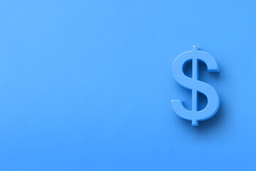 Blue background with text space and a 3D dollar symbol	