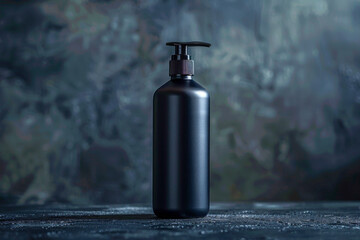 Matte Black Dispenser Bottle on Textured Surface in Moody Setting