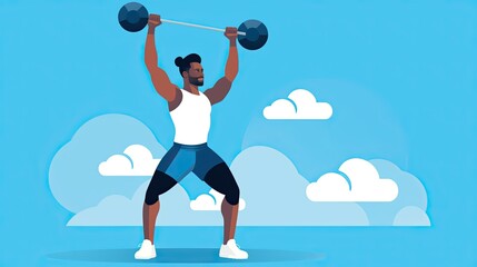 Illustration of a man lifting dumbbells, demonstrating strength training and fitness workout routine, Generative AI..