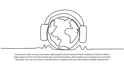 Continuous line design of world ear health day. Single line decorative elements drawn on a white background.