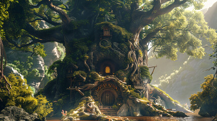 Fairy tree house in fantasy rocks - Powered by Adobe