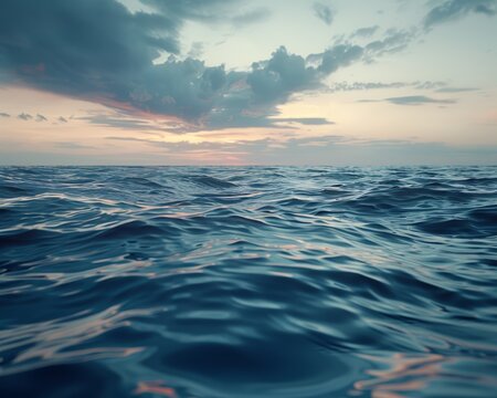 A photo of the ocean at sunset.