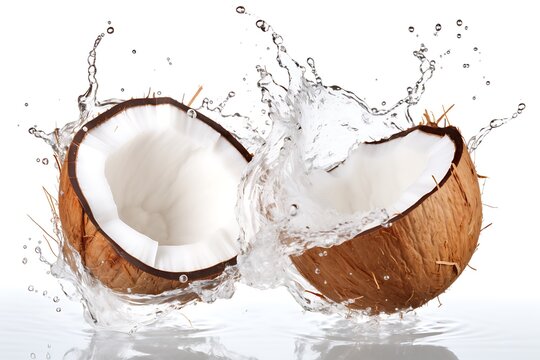 Coconut with water splash isolated on white background. Clipping path