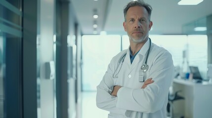 Confident Doctor Standing in Clinic