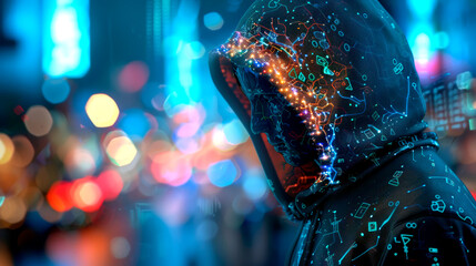 Futuristic Vision of Human Silhouette with Digital Brain Interface