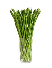Asparagus pens in glass vase isolated on transparent background