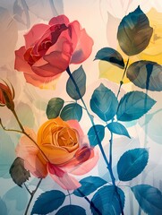 Artistic wallpaper showcasing a bright and colorful watercolor portrait of roses, handdrawn to reflect their romantic essence