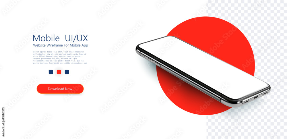 Aufkleber showcases a sleek, modern smartphone with blank white screen, set against a striking red circle, ide