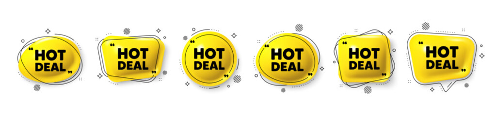 Naklejka premium Hot deal tag. Speech bubble 3d icons set. Special offer price sign. Advertising discounts symbol. Hot deal chat talk message. Speech bubble banners with comma. Text balloons. Vector