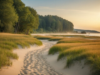 Obraz premium Peaceful landscape with sea shore in sunny day