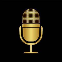 Microphone icon. Podcast, voice or audio record, radio mic symbol. Old microphones design. Vector illustration.