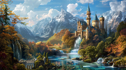 Fototapeta premium Fantasy castle landscape digital illustration