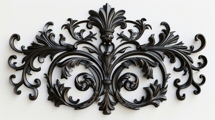 Blank mockup of a cast iron sculpture plaque with intricate scrollwork and leaves. .