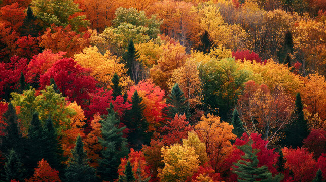 A beautiful autumn scene with trees in full color