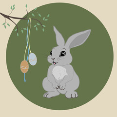 easter bunny with easter egg,  Easter bunny, postcard, boho style, retro, vector graphic pattern, print for photo wallpaper, fabric, children's book illustration