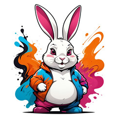 Graffiti abstract cartoon fat rabbit logo modern art for t-shirt