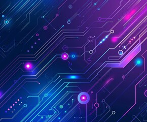 2D flat UI design of blue and purple gradient colored circuits lines background