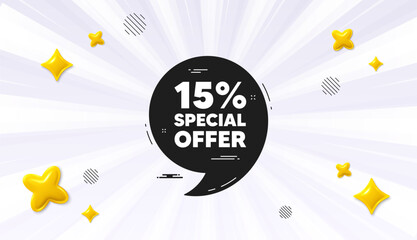 Naklejka premium Offer sunburst ray banner. Special offer qoute banner. Discount sticker with comma. Gift coupon icon. Special offer chat message. Speech bubble discount with stripes. Burst text balloon. Vector