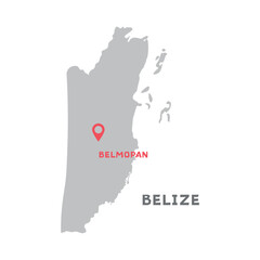 Belize vector map illustration, country map silhouette with mark the capital city of Belize inside isolated on white background. Every country in the world is here