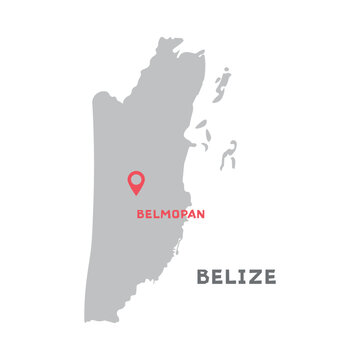 Belize vector map illustration, country map silhouette with mark the capital city of Belize inside. Map of Belize vector drawing. Filled version illustration isolated on white background.