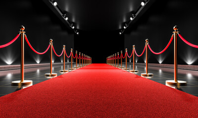 Elegant red carpet event entrance with velvet ropes - 791465984