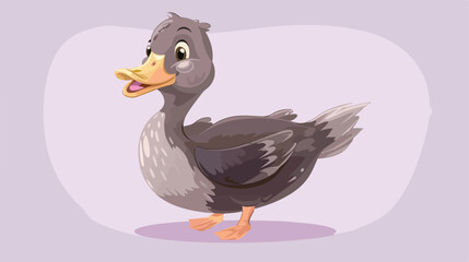 Gray duck cartoon character. Isolated on violet background
