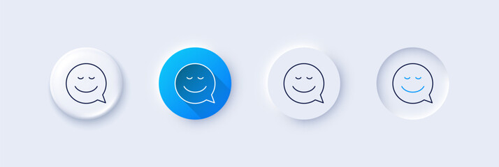 Comic speech bubble with Smile line icon. Neumorphic, Blue gradient, 3d pin buttons. Chat emotion sign. Line icons. Neumorphic buttons with outline signs. Vector - obrazy, fototapety, plakaty