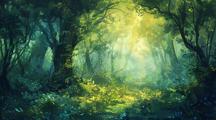 Fantasy forest background illustration painting