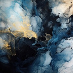 vapor, abstract art, black blue and a hint of gold,