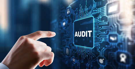Businessman clicks Audit Auditor Financial service compliance concept