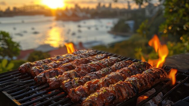 Australian barbeque with a view of Sydney Harbour.