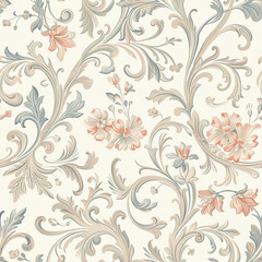 Classic floral seamless pattern with swirls and flowers