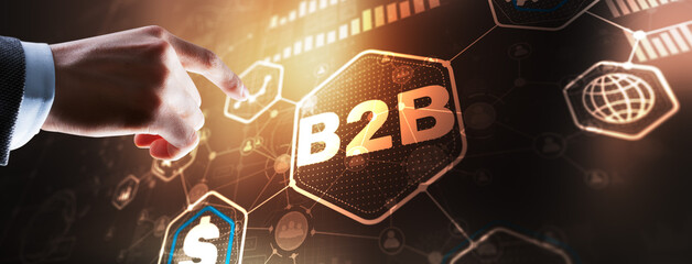 Business to business B2B. Business model on Virtual Screen