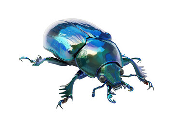 A blue bug with a shiny, metallic appearance