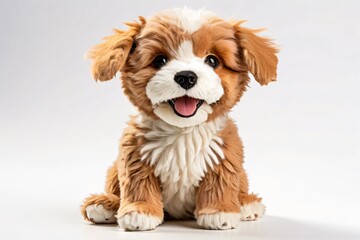 Cute and fluffly dog stuffed toy standing, isolated on white background, 3D rendering - obrazy, fototapety, plakaty