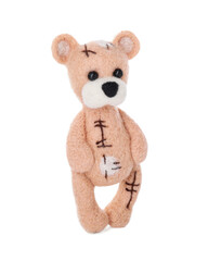One needle felted bear isolated on white