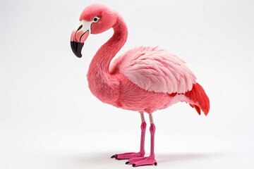 Fototapeta premium Realistic Flamingo stuffed toy standing, isolated on white background, 3D rendering