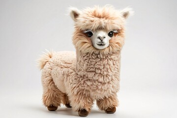 Fototapeta premium Adorable fluffly Alpaca stuffed toy, isolated on white background, Realistic 3D rendering