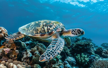 Obraz premium Sea turtle swimming in the ocean