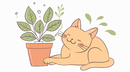 Adorable nasty cat eating houseplants. Naughty kitten