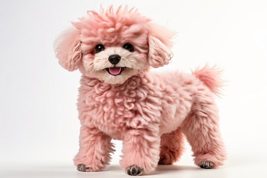 Adorable pink poodle stuffed toy standing, isolated on white background, 3D rendering